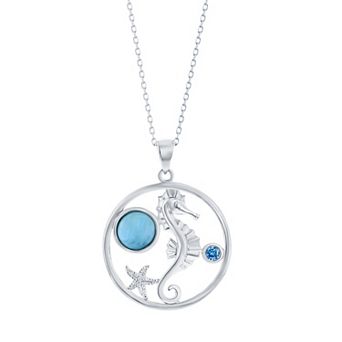 Nautica Rocks Sterling Silver Larimar & Cubic Zirconia Seahorse Pendant Necklace