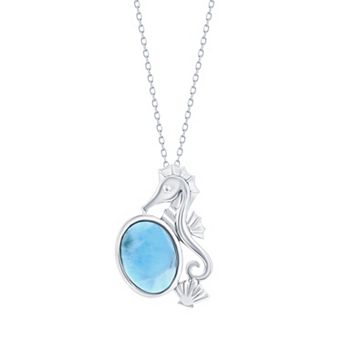 Nautica Rocks Sterling Silver Larimar Seahorse & Seashell Pendant Necklace