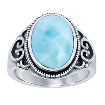 Nautica Rocks Sterling Silver Larimar Filigree Band Ring