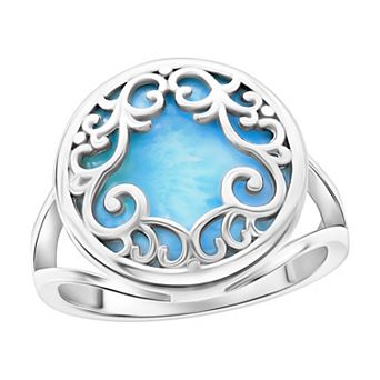 Nautica Rocks Sterling Silver Larimar Filigree Design Ring