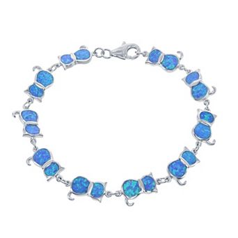 Nautica Rocks Sterling Silver Blue Opal Inlay Cat Linked Bracelet