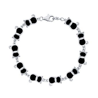 Nautica Rocks Sterling Silver Onyx Cats Linked Bracelet