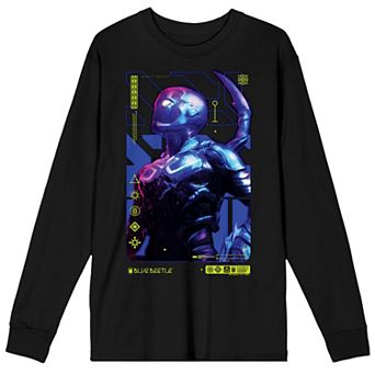Men's Blue Beetle Long Sleeve Superhero Pose Graphic Tee