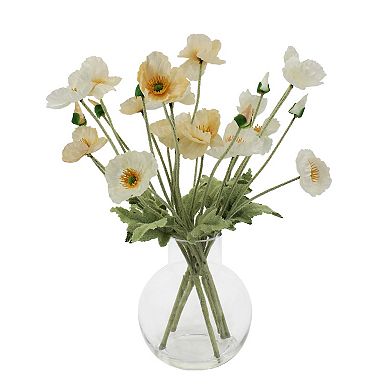 Sonoma Goods For Life® Artificial Poppies In Rounded Glass Vase Table Decor