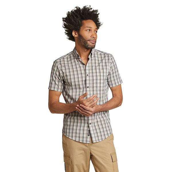 Big & Tall Eddie Bauer Voyager Flex Short Sleeve Button Down Shirt Color: Ivory Size: L TALL