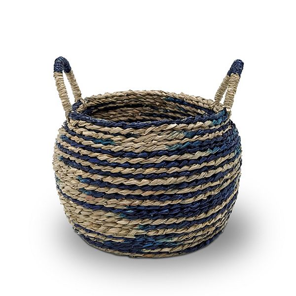 Everyday Decor Blue Woven Basket With Handles