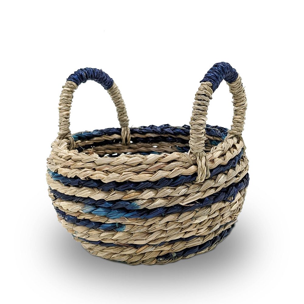 Everyday Decor Mini Blue Woven Basket With Handles