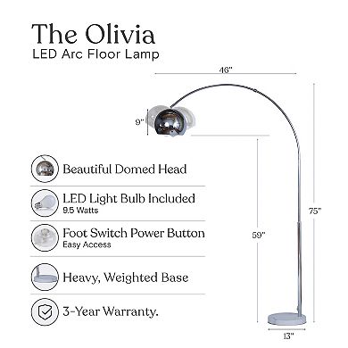 Brightech Olivia 75" Led Contemporary Arc Floor Lamp With Marble Base