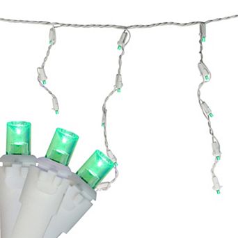 Set of 70 Green LED Wide Angle Icicle Christmas Lights - 6ft White Wire