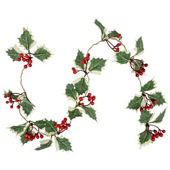 10-Count LED Holly and Berry Christmas Garland Light Set 3' Silver Wire