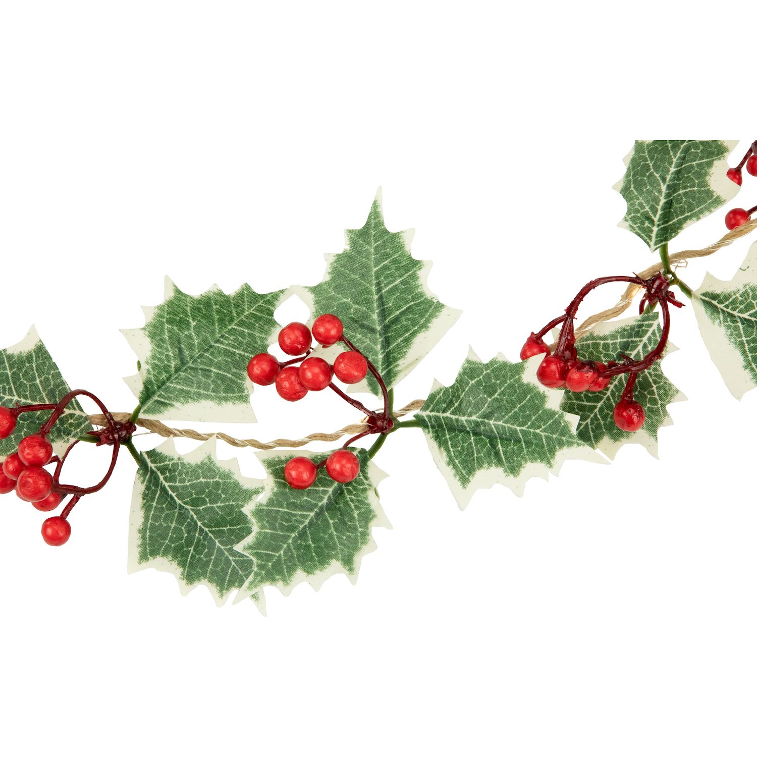 10-Count LED Holly And Berry Christmas Garland Light Set 3' Silver Wire