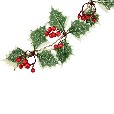 10-Count LED Holly and Berry Christmas Garland Light Set 3' Silver Wire