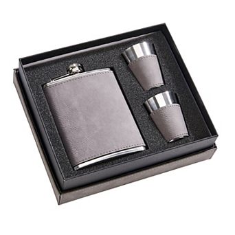 2.25" Gray Leatherette Flask Set with Cup