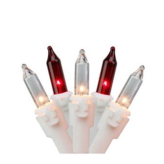 50-Count Red and Clear Mini Christmas Light Set 10ft White Wire