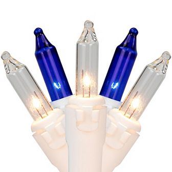 50-Count Blue and Clear Mini Christmas Light Set 10ft White Wire