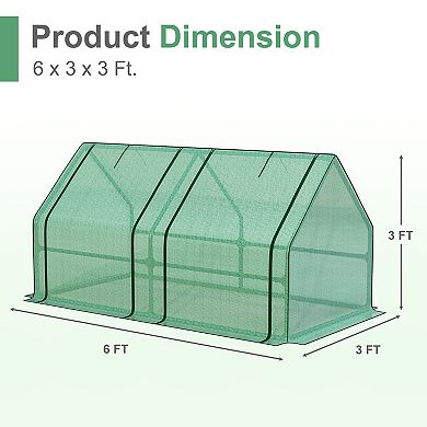 Aoodor 6' L x 3' W x 3' H Portable Mini Greenhouse with 2 Zipper Doors and Water/UV PVC Cover