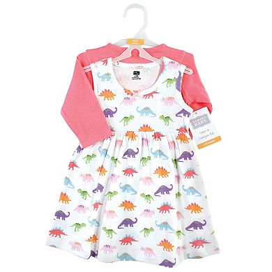 Hudson Baby Baby and Toddler Girl Cotton Dress and Cardigan Set, Girl Dinosaurs