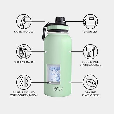 Boz Stainless Steel Water Bottle Xl - Two-pack Bundle, Pink/green, (1 L / 32oz) Wide Mouth