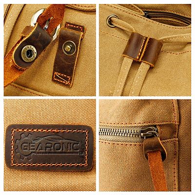 F.C Design 21L Vintage Canvas Backpack for Men Leather Rucksack Knapsack 15 inch Laptop Tote Satchel