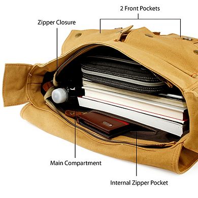 F.C Design Mens Canvas Leather Messenger Bag for Laptop Vintage Shoulder Crossbody