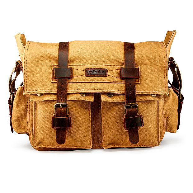 F.C Design Mens Canvas Leather Messenger Bag for Laptop Vintage Shoulder Crossbody