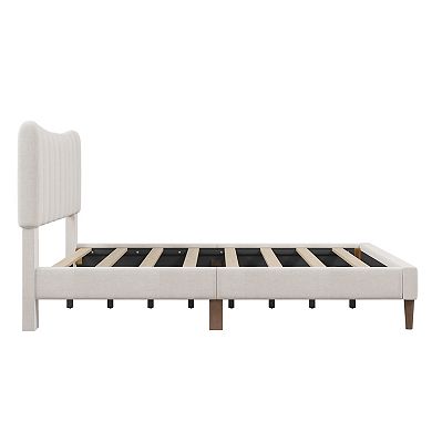Merax Queen Size Upholstered Platform Bed Frame With Vertical Channel Tufted Headboard