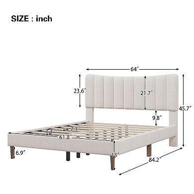 Merax Queen Size Upholstered Platform Bed Frame With Vertical Channel Tufted Headboard