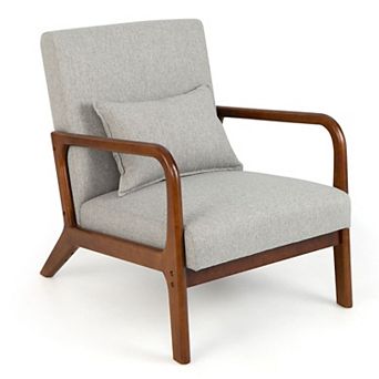 Accent Armchair with Lumbar Pillow and Rubber Wood Arms, Upholstered Lounge Chair