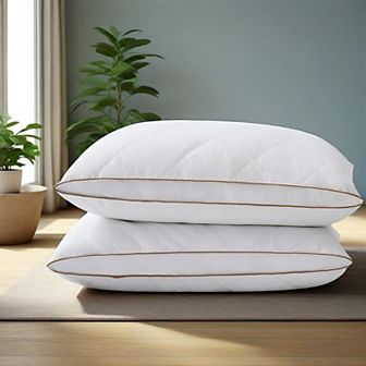 Unikome 2 Pack Classic Diamond Grid Medium Support Cotton Fabric Goose Down Feather Gusset Pillow