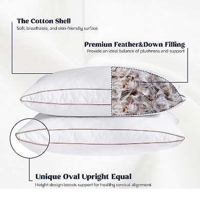 Unikome 2 Pack Classic Diamond Grid Medium Support Cotton Fabric Goose Down Feather Gusset Pillow