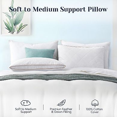 Unikome 2 Pack Classic Diamond Grid Medium Support Cotton Fabric Goose Down Feather Gusset Pillow