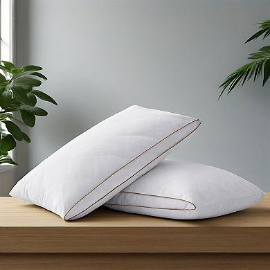 Unikome 2 Pack Classic Diamond Grid Medium Support Cotton Fabric Goose Down Feather Gusset Pillow