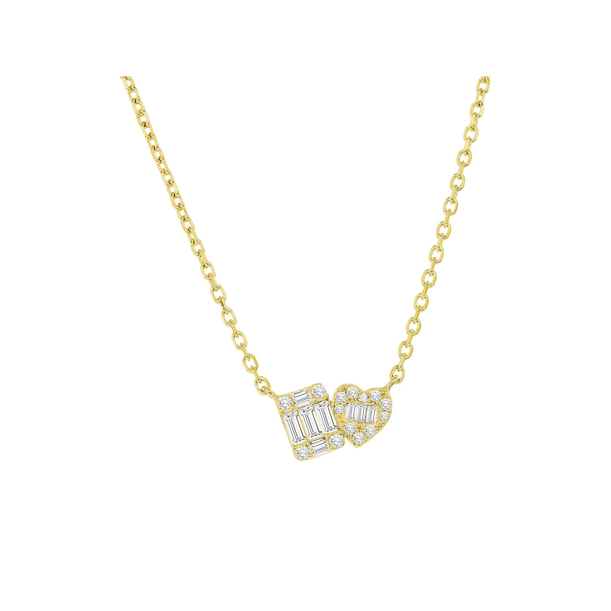 Argento Bella Heart & Square Cubic Zirconia Pendant Necklace, Womens, Siz