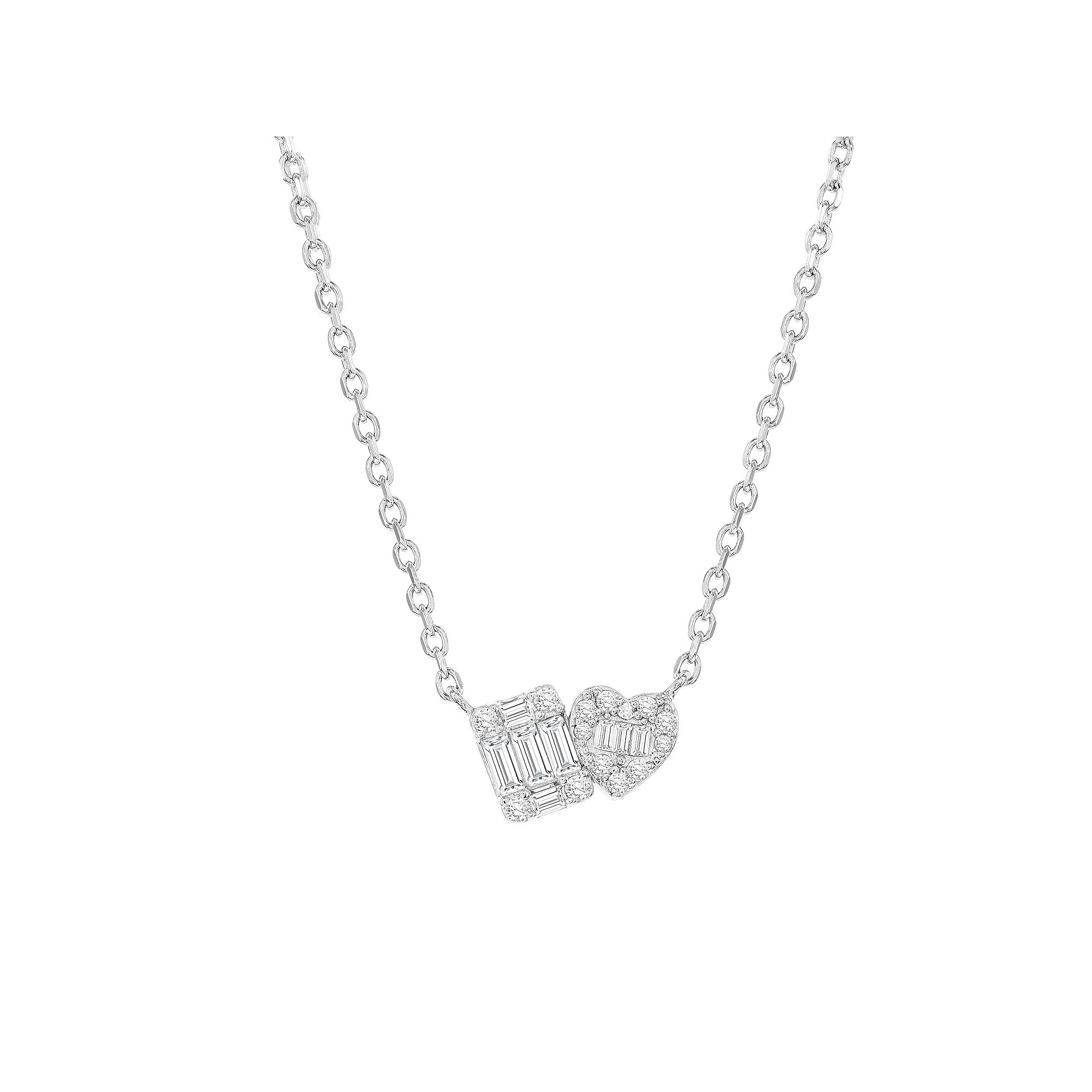 Argento Bella Heart & Square Cubic Zirconia Pendant Necklace, Womens, Siz