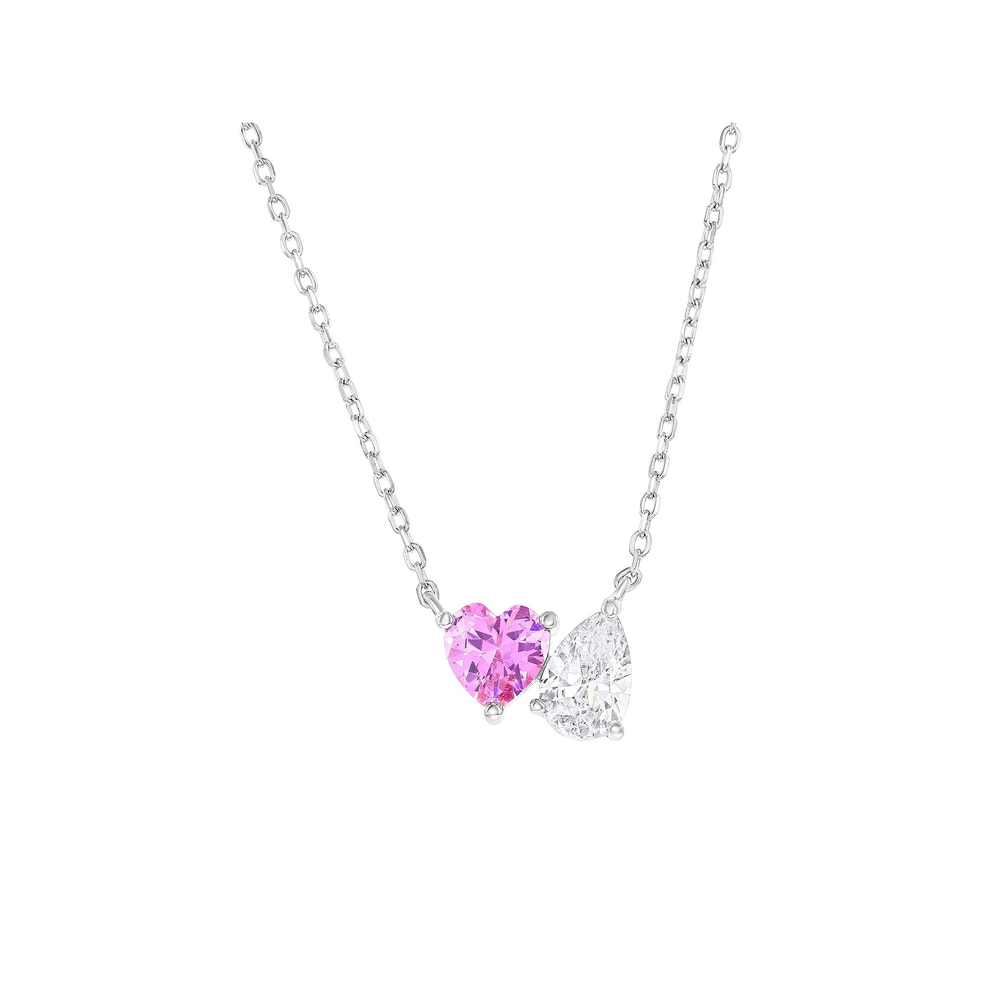 Argento Bella Sterling Silver Heart & Pear Shaped Cubic Zirconia Necklace,