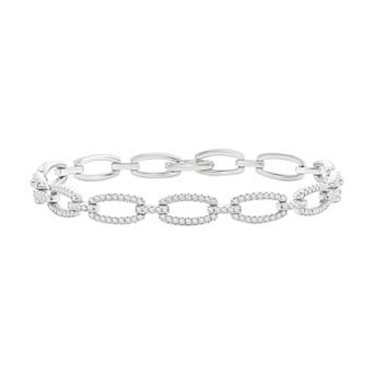 Argento Bella Open Oval Cubic Zirconia Link Chain Bracelet