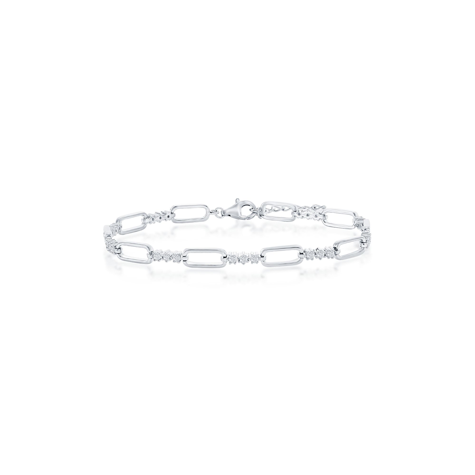 Argento Bella Alternating Paperclip Chain Cubic Zirconia Bracelet, Womens