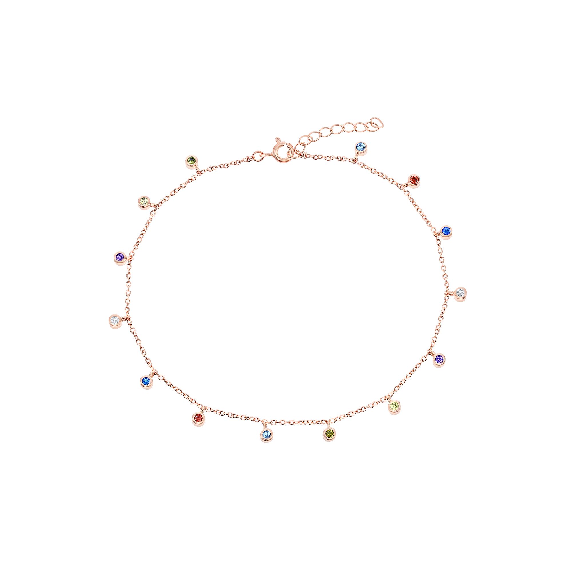 Argento Bella Rainbow Cubic Zirconia Charms Anklet, Womens, Size: 9-10 