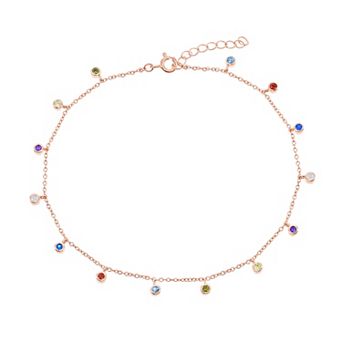 Argento Bella Rainbow Cubic Zirconia Charms Anklet