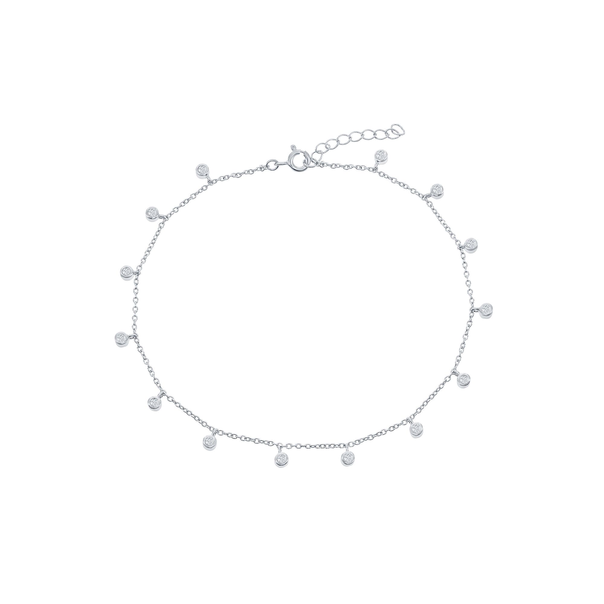 Argento Bella Cubic Zirconia Charms Anklet, Womens, Size: 9-10 ADJ, Ste