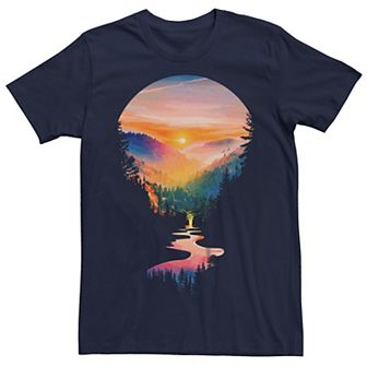 Men's Summer Sunrise River Forest Graphic Tee