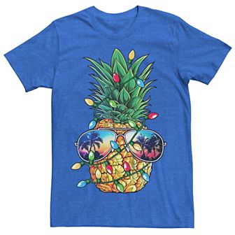 Men's Christmas Lights Pineapple Sunglasses Sunset Graphic Tee