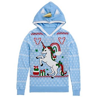 Girls 7-16 Unicorn Ugly Sweater Graphic Hoodie