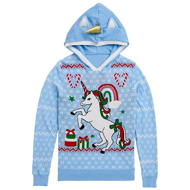 Girls 7 16 Unicorn Ugly Sweater Graphic Hoodie