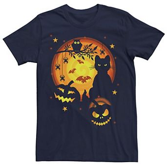 Men's Halloween Cat Owl Jack-o'-Lanterns Bats Spiders Graphic Tee