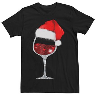 Men's Christmas Wine Glass Santa Hat Graphic Tee