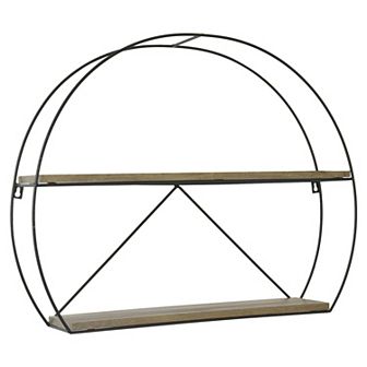 Belle Maison Round 2-Shelf Black Metal and Wood Wall Decor