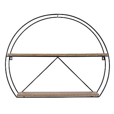 Belle Maison Round 2-Shelf Black Metal and Wood Wall Decor