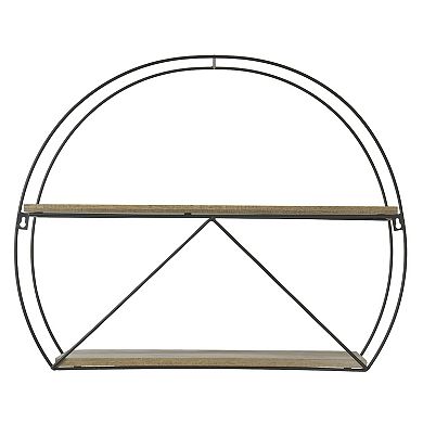 Belle Maison Round 2-Shelf Black Metal and Wood Wall Decor