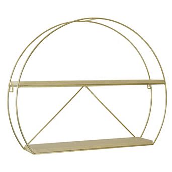 Belle Maison Round 2-Shelf Gold Metal and Wood Wall Decor